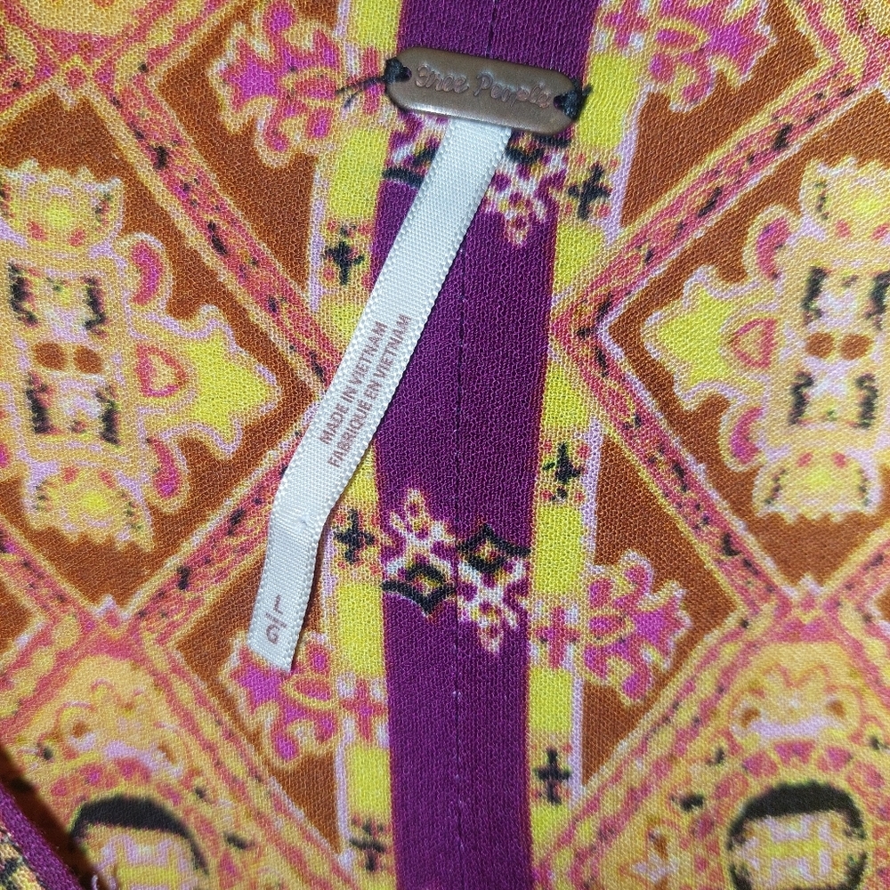 Free People Paisley and Geometric Blouse - Orange and Pink - Picture 3 of 8